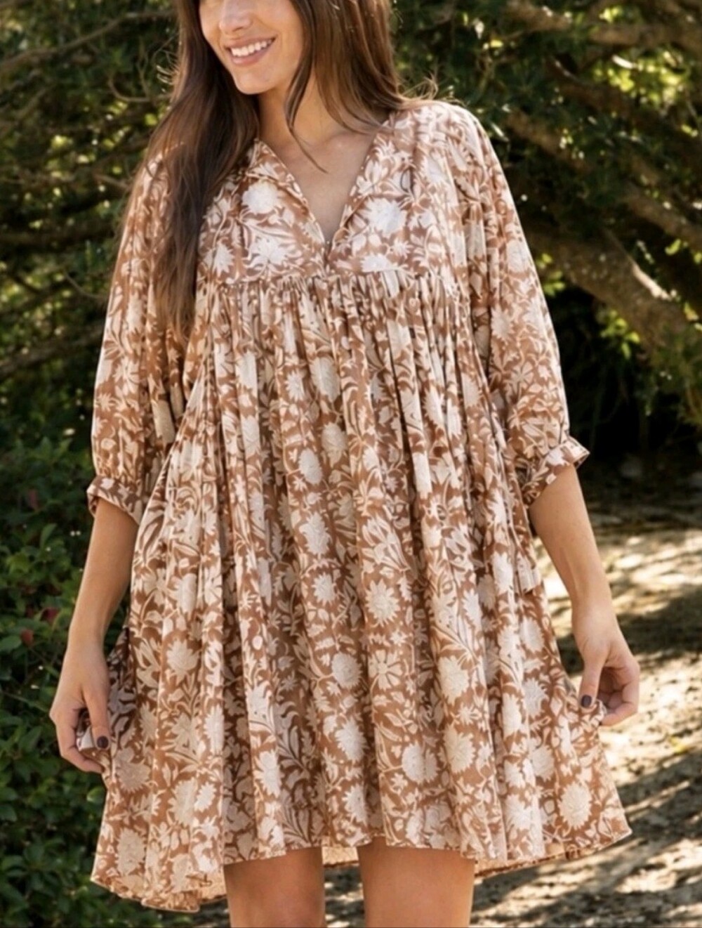 Natural Life Aimee Flowy Tunic Dress M Cotton Boho Earthy